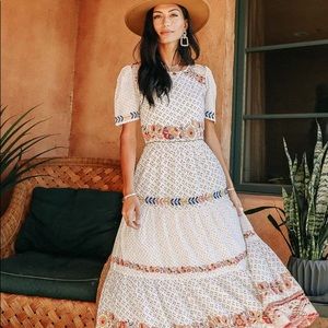 Gorgeous Bohme Maxi dress with embroidered dress.